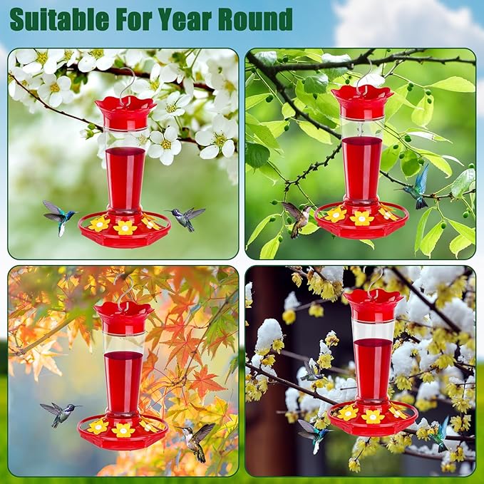 Gbekery Glass Hummingbird Feeders for Outdoors Hanging Ant and Bee Proof Clear 10 OZ 2 Pack Bird Feeders for Outside Hanging 6 Feeding Stations Bird Nectar Feeder for Garden Yard Dรฉcor Gifts for Mom