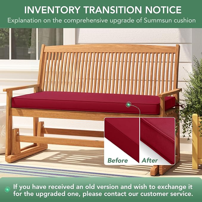 Summsun Outdoor Bench Cushion: Waterproof and Fade Resistant Patio Furniture Cushions - Non-Slip Bench Pad Cushion with Removable Cover for Garden Swing Porch Sofa Settee, 42 x 18 Inch, Red
