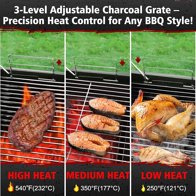 Barrel Barbecue Charcoal Grill: Premium Spacious Outdoor BBQ Grill with Side Table - Ideal for Patio Cooking Backyard Grilling Camping Picnics Tailgating Parties