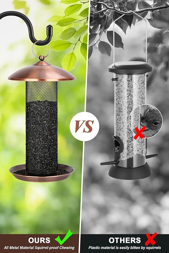 Gtongoko Finch Bird Feeders for Outdoors 2.5 LB Capacity Squirrel Proof Metal Mesh Tube Bird Feeders Thistle & Nyjer Seed Hanging Feeder, Copper, 1 Pack