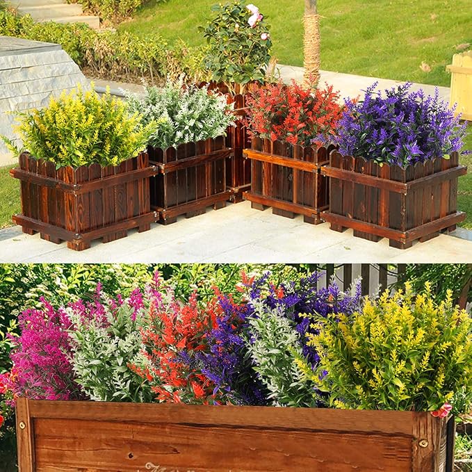 RECUTMS 8 Bundles Artificial Outdoor Lavender Flowers Fake Outside Plants | 13.8",UV Resistant Greenery,Plastic Shrubs,Faux Ferns,Spring Summer Decor,Indoor/Outdoor Hanging Decorations