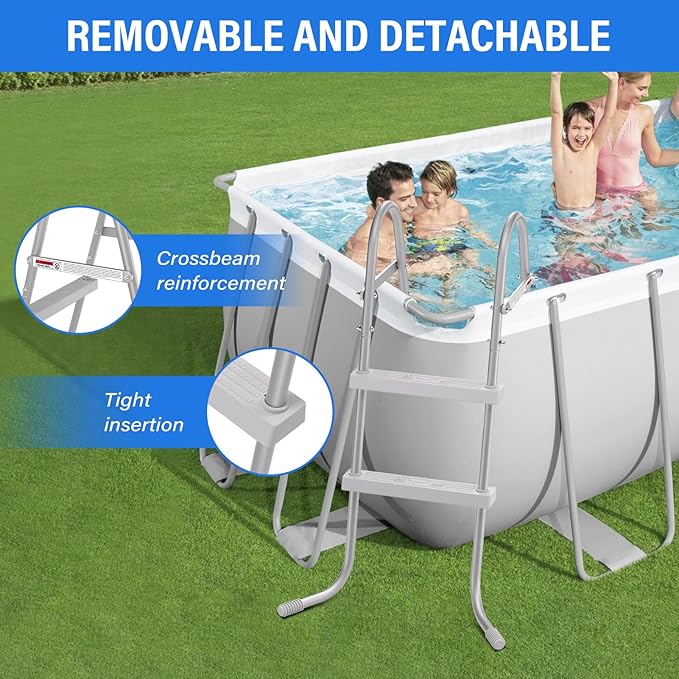33" 2-Step Steel Frame Above Ground Swimming Pool Ladder,Heavy Duty Double Sided Removable Pool Steps,Pool Ladder Steps with Non-Slip Plastic Steps for Entry and Exit