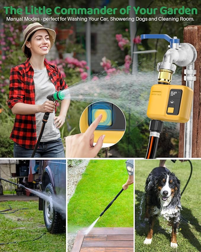 WiFi Water Timer 1 Zone for Garden Hose, Smart Sprinkler Timer with 984ft RF Range, Smart Lawn Watering System Irrigation Controller, APP/Voice Control, Rain Delay, Automatic/Manual Irrigation