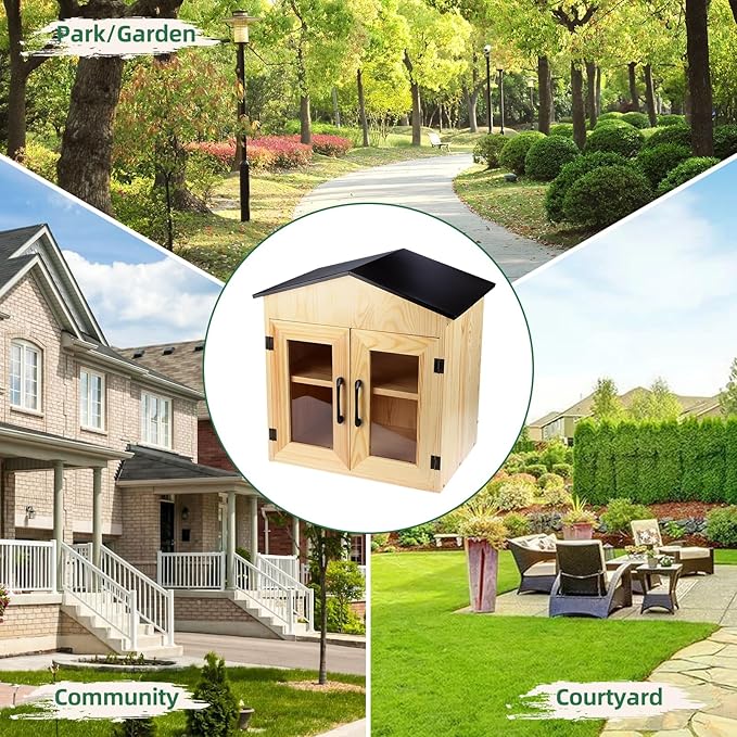 Outdoor Library Outdoor Book Box Storage Small Wooden Cabinet Little Literature Box for Neighborhoods Community and Schools Sharing Books, Flyers, Newspapers