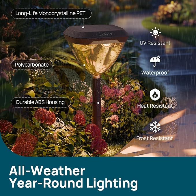 Linkind Smart Solar Pathway Lights SP6, in-App Pattern Switching Solar Lights Outdoor, USB&Solar Charging, Cool/Warm White/Color-Changing Landscape Lighting, Easter Decor for Yard, Patio, 1 Pack