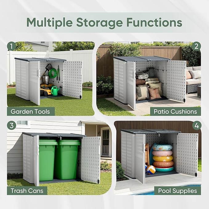 Devoko Resin Outdoor Storage Shed, 34 Cu Ft Outdoor Storage Cabinet Without Shelf, Waterproof, Double Locks, Resin Storage for Trash Can, Garden Tools, Pool Supplies (Beige)