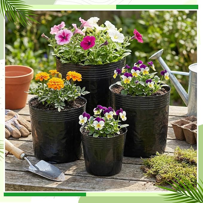 50 Pcs 3 Gallon Nursery Bags 12 Inch Soft Plastic Seedling Pots with Drainage Holes Bulk Seed Plant Bags for Large Flowers Trees Vegetables Indoor Outdoor Women Gardening Gifts, Black