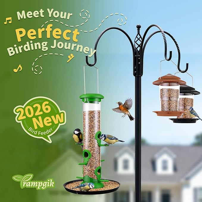 Bird Feeders for Outdoors Seed Catcher,6 Port Wild Bird Feeders with Tray,Bird Feeders for Outside Hanging for Cardinal 13 Inch,Lawn Green,Pack of 1