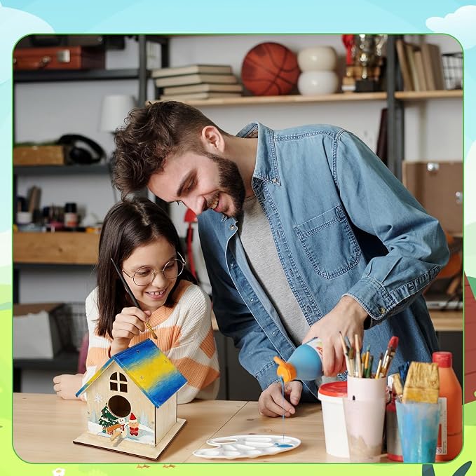 6 Pack Wooden DIY Birdhouse Kit for Kids Adults, Thickened Double-Layer Wood with Screwdrivers, Nails, Ropes, Easy Build & Paint Arts and Crafts Set for Backyard Garden Bird Watching