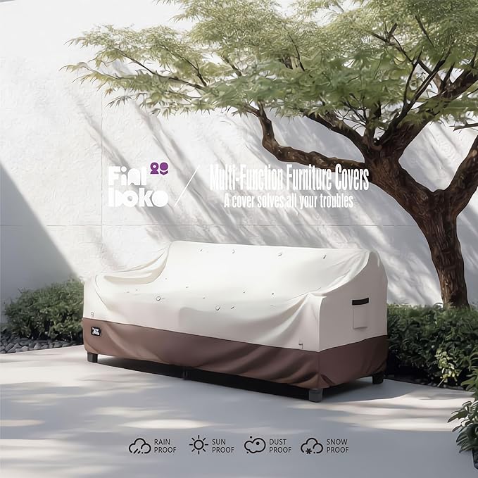 3-Seater Outdoor Sofa Cover, 79Wx38Dx35H inches Outdoor Furniture Covers Waterproof,100% Waterproof Heavy Duty Patio Furniture Covers,Beige&Brown Modern Style Outdoor Couch Cover