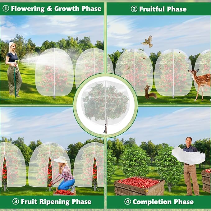 OZMI 4 Pack Fruit Tree Blueberry Bush Netting Cover, 4Ft x 5Ft Reusable Bird Netting for Garden Protection with Zipper & Drawstring, Shrubs Tomato Strawberry Plant Bushes Protector