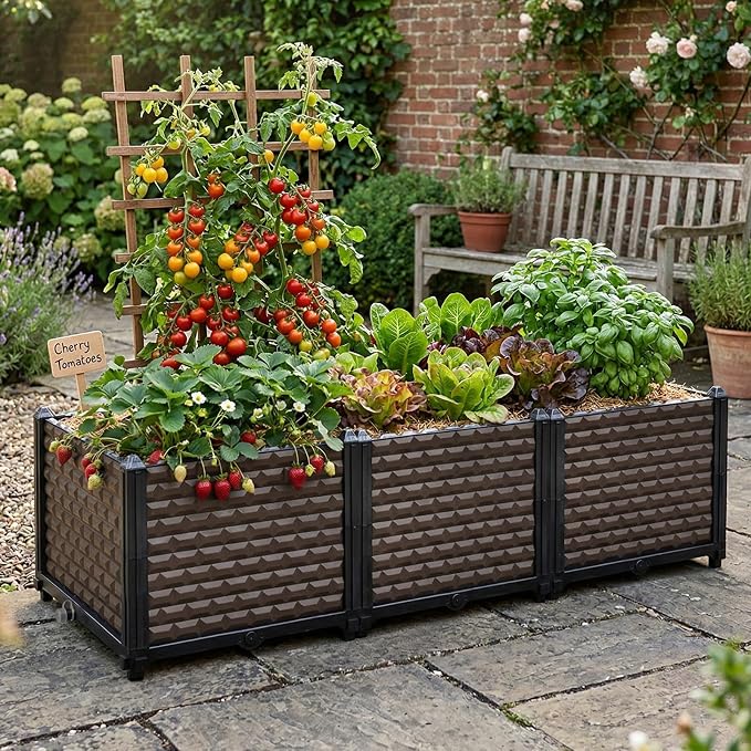 Large Planters for Outdoor Plants 14" Tall Planter Box, Raised Beds for Gardening Self Watering, Elevated Planter Box with Legs, Rectangular Garden Planters for Outdoor Plants Flowers, 47.2"L x 15.7"W