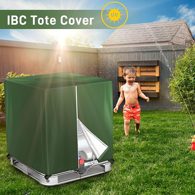 IBC Tote Cover 330 Gallon Water Tank Protection Cover Zipper 420D Heavy Waterproof Sunscreen Material 1000L Outdoor Garden Green