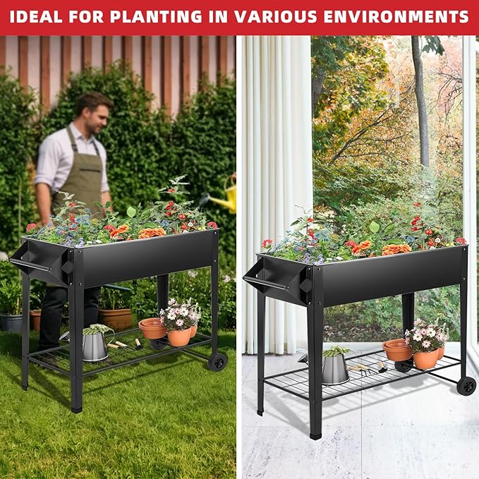 Kendane 32" Elevated Raised Garden Bed Outdoor - Rust-Resistant Metal Spacious Planter Box with Drainage Holes for Patio Balcony Deck Small Space - Grows Vegetables Tomatoes Herbs Flowers