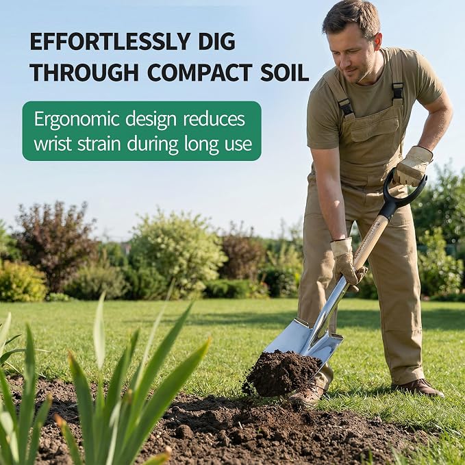 Garden Shovel for Digging, 29 Inch Small Shovel with Ergonomic D-Handle, Heavy Duty Stainless Steel Gardening Shovel for Planting and Yard Work, Compact Beach Shovels for Sand, Soil and Landscaping