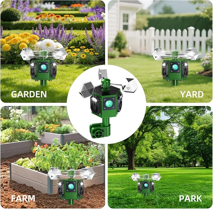 Solar Ultrasonic Bird Repellent Devices Outdoor&Woodpecker Deterrent with Reflective Bird Repeller-Reflective Rotating Goose Deterrent Suitable for Long-Term use Bird Deterrents for Outside