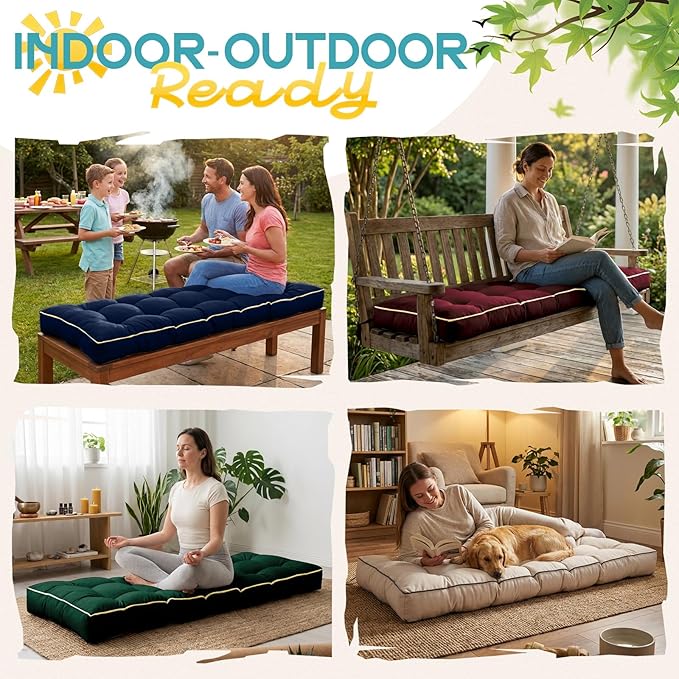 Outdoor Bench Cushion, Tufted Patio Seat Pad for Garden Bench, Porch Swing, Indoor/Outoor Furniture (Red, 48X18X4 inch)