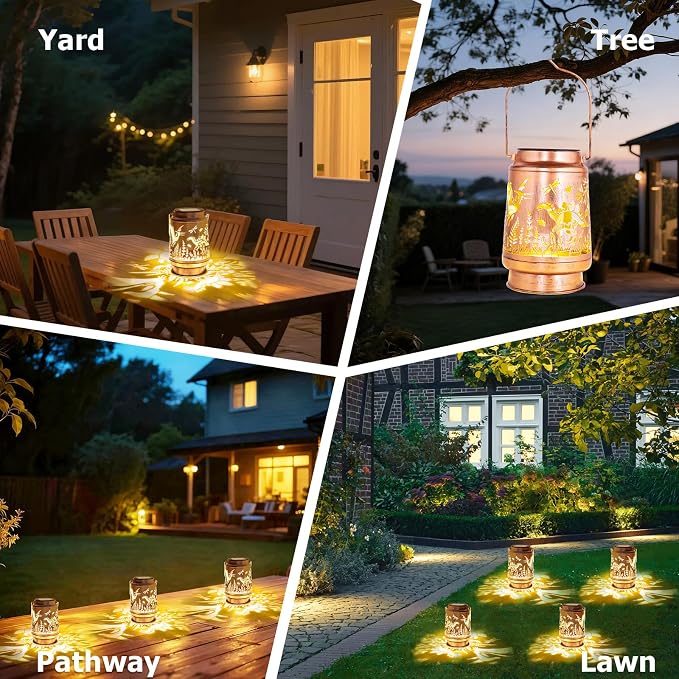 Solar Lanterns Outdoor Waterproof, Dinosaur Garden Decor Lights, Metal Hanging Solar Powered Lantern for Patio Yard Pathway, Unique Dinosaur Gifts for Women Men