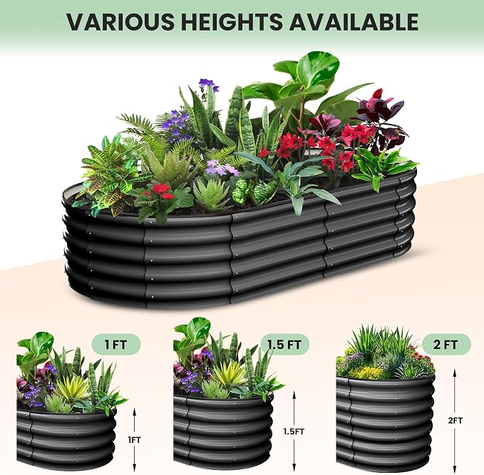 GarveeLife 2 Pcs 6x3x1 ft Oval Raised Garden Bed, Galvanized Raised Beds,Open-Ended Base Metal Raised Planter Beds,Garden Bed Outdoor,Planter Raised Boxes for Vegetables, Flowers,Tool-Free Asse,Gray