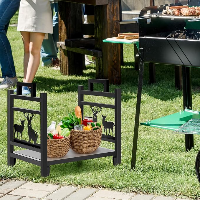INNO STAGE Firewood Log Rack, Iron Wood Lumber Storage Holder for Fireplace, Heavy Duty Log Storage Bin for Firepit Stove Accessories Indoor - Perfect Construction - No Any Screw to Install