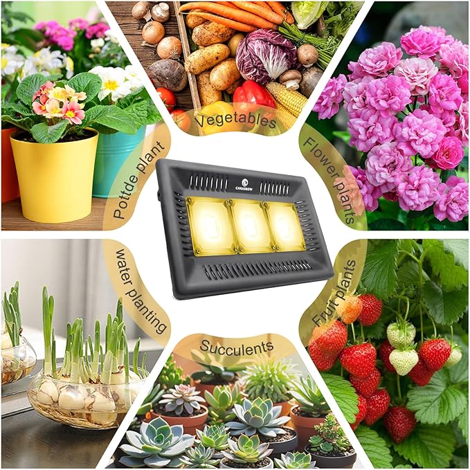 CANAGROW Waterproof Plant Light, Outdoor Grow Light, Sunlike Full Spectrum COB LED Grow Lamp, Refugium Light for Saltwater Aquarium, No Noise, Heating Lamps for Plants Seeding Veg Blooming Fruiting