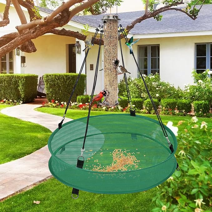 2Pcs Bird Seed Catcher Tray for Hanging Bird Feeder Platform, 4" Deep Birdseed Hoop for Hummingbird Feeders Bee Feeder Outdoor Garden Accessories (Green, 20inch)