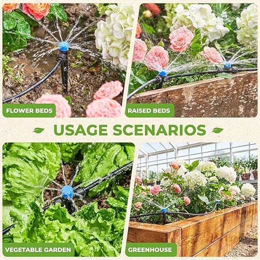 HIRALIY 50FT Garden Watering System, Drip Irrigation Kits for Plants, New Quick Connector, Blank Distribution Tubing, Saving Water Automatic Irrigation Equipment for Patio Lawn