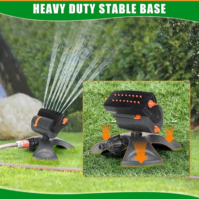 Reallnaive 3 Pcs Adjustable Oscillating Sprinkler 4 Way ABS Lawn Sprinkler Covers 4000 Sq. ft 16 Nozzle with Quick Connect for Garden Large Area Watering(Weighted Base)