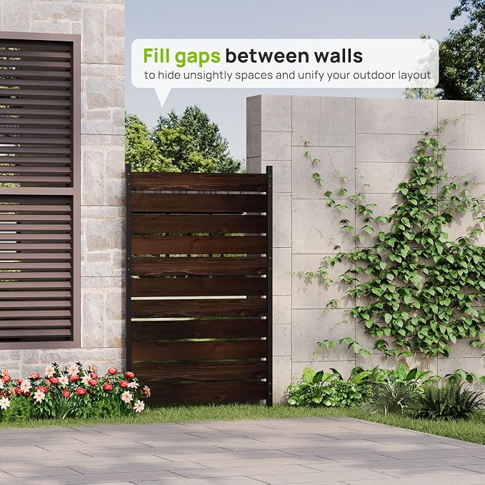 38"W x 61"H (1 Panel) No Dig Wood Privacy Screen Outdoor Privacy Fence Panel for AC Unit Trash Can Pool Equipment Enclosure Decorative Patio Privacy Wall Screen with Metal Posts & Stakes (Dark Brown)