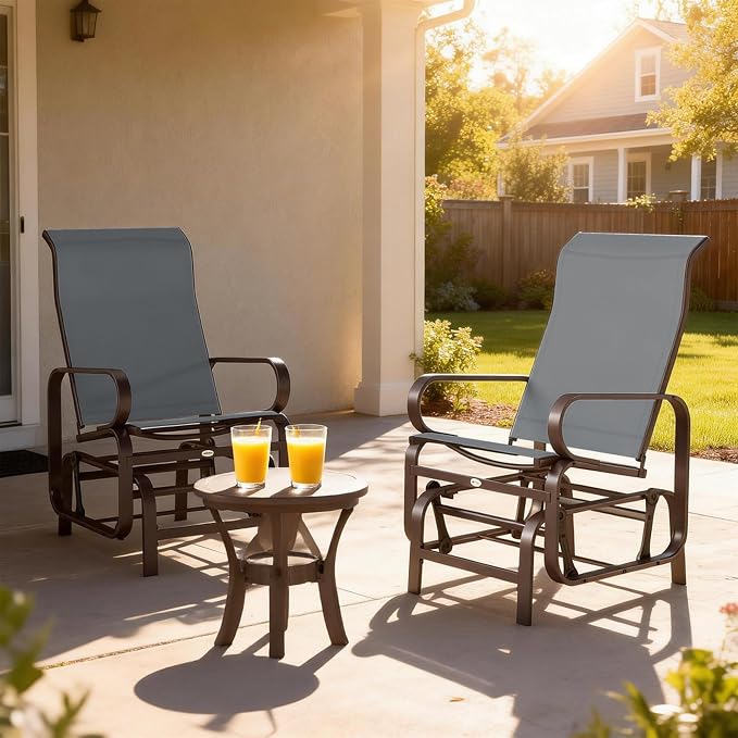 Outsunny Outdoor Glider Chair Set of 2, Gliders for Outside Patio with Smooth Rocking Mechanism and Lightweight Construction for Backyard, Gray