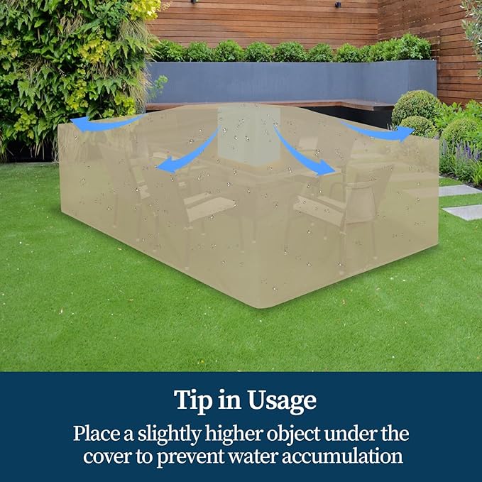 Easy-Going Rectangle Patio Furniture Cover Waterproof Outdoor Dining Table and Chair Cover Anti-UV Outside Sectional Sofa Set Covers (90"L x 64"W x 28"H, Camel)