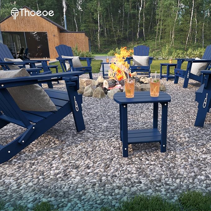 THOEOE Adirondack Outdoor Side Table, 2-Tier Sturdy Patio End Table Weather Resistant, Morden Side Table for Patio, Pool, Porch, Navy Blue