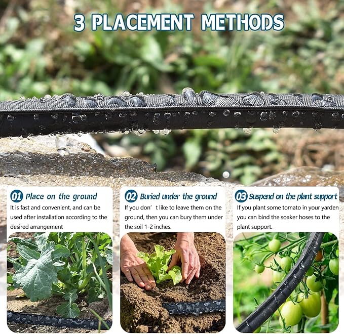 Flat Soaker Hose 50FT 2-Pack for Garden Beds, Drip Irrigation Hose for Efficient & Effective Watering of Plants – Garden Soaker Hoses with Flexible & Easy to Install (50FT 2Pack)