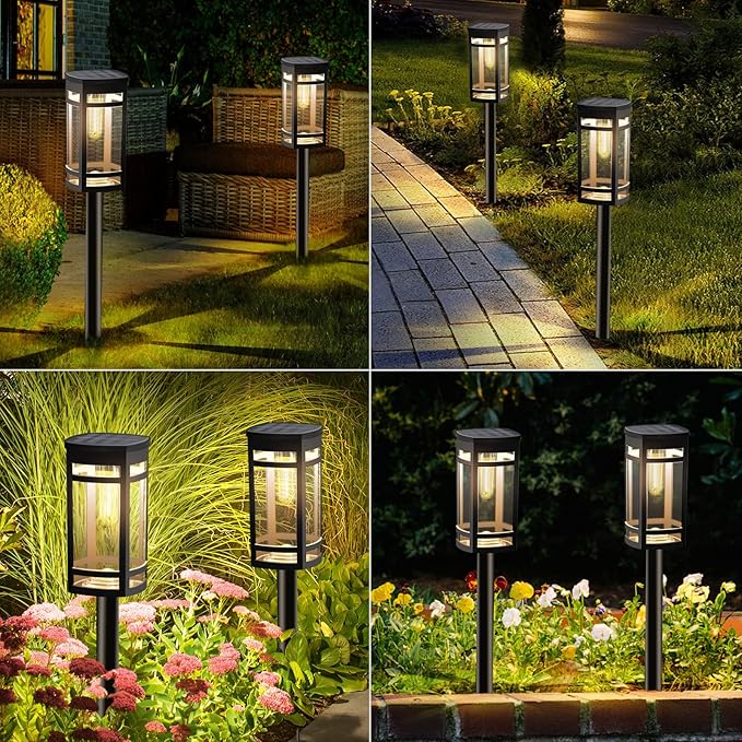EXCMARK 2 Pack Solar Lights Outdoor Waterproof for Garden Pathway Walkway Driveway Yard Lawn Decorative Landscape Lighting. (Warm White Light,2)
