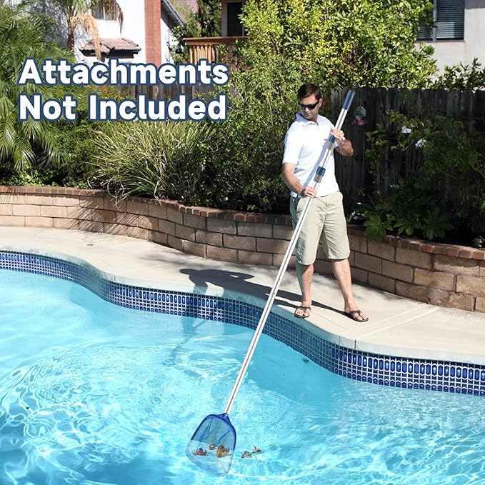 Pool Pole, 16FT Telescopic Pool Cleaning Pole, Professional Aluminum Swimming Pool Poles, 1-1/4" Universal Connector for Skimmer Net, Brush & Vacuum Head