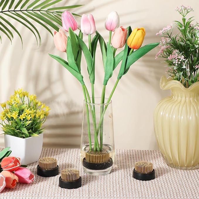 Sliner 8 Pcs 1.81 x 0.75 Inch Floral Frogs Round Brass Flower Holder Japanese Ikebana Vase Floral Frogs Arranger Fixed Tools Pin for Flower Arrangement Home DIY Craft