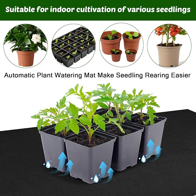 2 Packs Automatic Plant Watering Mat,39.4x39.4in Plants Watering Capillaries Mat 3mm Thick Wicking Mat for Seed Starting Seedling Greenhouse Hydroponics Indoor Potted Plants