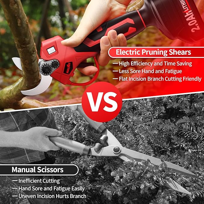 FULLYEA Electric Pruning Shears, 1.4" Cutting Diameter Electric Pruner with LCD Display&2Pcs 2.0Ah Rechargeable Battery, Brushless Motor Cordless Pruning Shears for Tree Trimming Branch Cutter