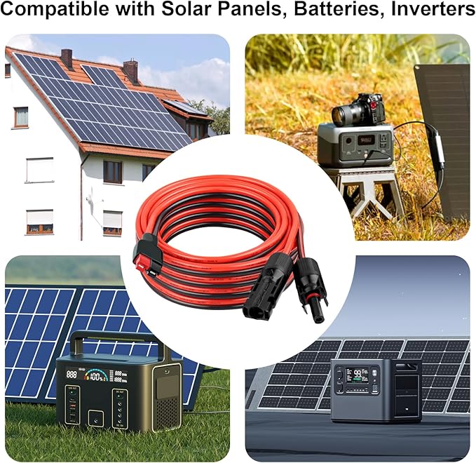 10AWG Solar Panel to Anderson-Style Connector Extension Cable 20FT, Tinned Copper Wire, 600V Rated, High-Temperature Resistance, for Solar Power Systems and Battery Connections