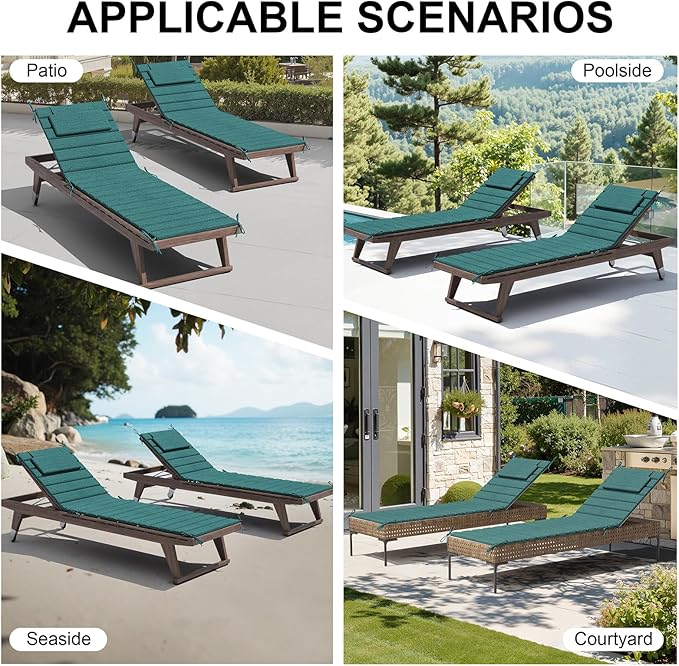 Crestlive Products Chaise Lounge Cushion Outdoor Set of 2, Foldable Waterproof Pool Lounge Chair Cushions with Straps, Lounger Cushions for Outdoor Furniture, 71''Lx21''W (Malachite)
