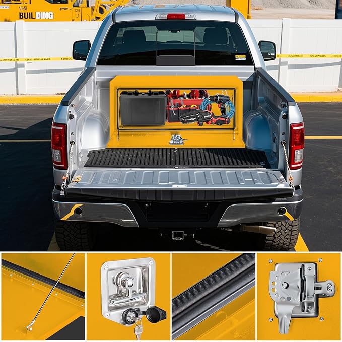 Black Steel Underbody Truck Tool Box with t-Handle Lock & Keys, Heavy Duty Storage Organizer Tool Chest for Pickup Truck Bed, RV & Trailer