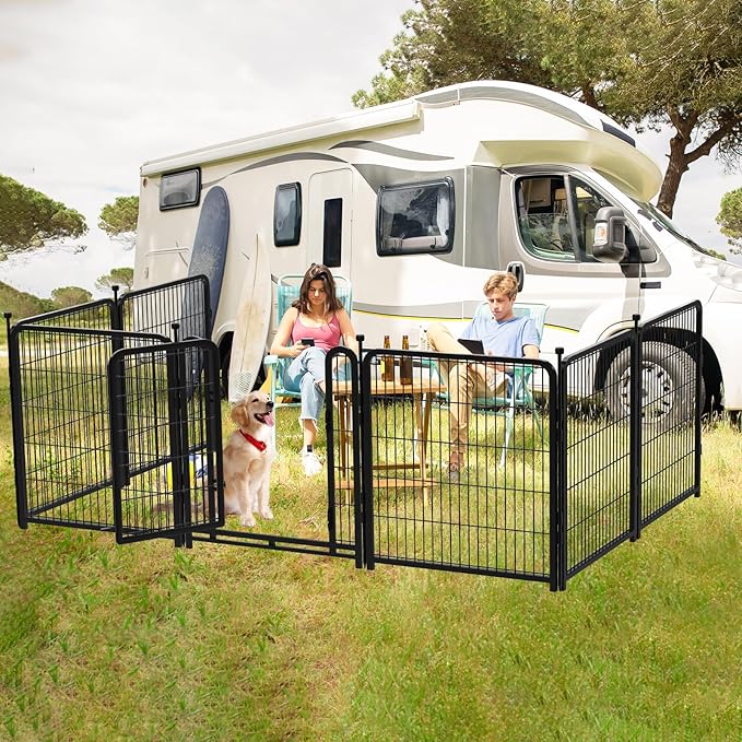 Getlay Garden Fencing 36 Inch High, 4 Panels Total 8.9 Ft(L) Dog Fence Outdoor for Yard, 4 One-Sided Plate, No Door, Anti Dig Fence Barrier, Dog Pen, Rabbit Fences, Garden Fences and Borders