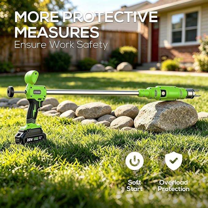 LITEKON Electric Cordless Weed Puller Tool, 20V Battery Powered Stand Up Weeder with 2.0Ah Battery & Fast Charger, Puller Tool with Long Handle, Crabgrass Piller& Dandelion Remover for Garden, Green
