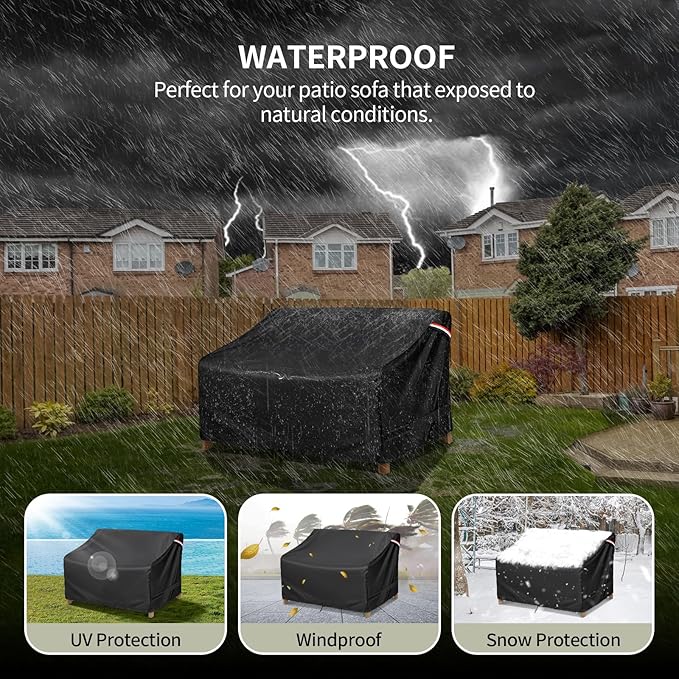 KylinLucky Heavy Duty Patio Sofa Cover 79W x 37D x 35H inches, Waterproof 3-Seater Outdoor Couch Cover for Loveseat & Bench with Air Vents, All-Weather Black Furniture Protector