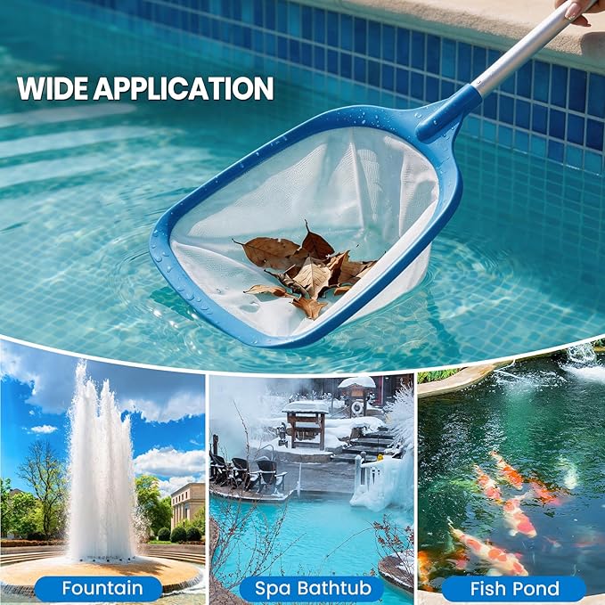 Tavaleu Pool Skimmer Net,Deep Pool Leaf Net with Reinforced Frame, Large Capacity Rake Net for Cleaning, Debris Pickup Removal