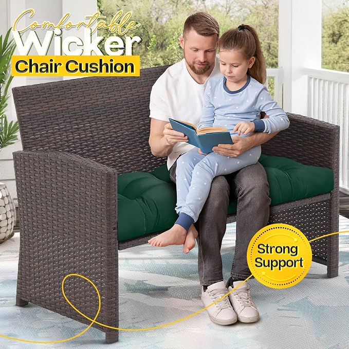 MAGIC ELEPHANT Outdoor Bench Cushion, Memory Foam Loveseat Cushion for Patio Furniture Wicker Chair, Settee Porch Swing Seat Cushion, 44 x 19 Inches (Green)