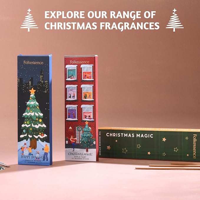Folkulture Christmas Incense Sticks for Home | Pack of 75 Natural & Non-Toxic Incense for Cleansing | Organic Apple Tart Scent | Xmas Gift for Her | Christmas Magic