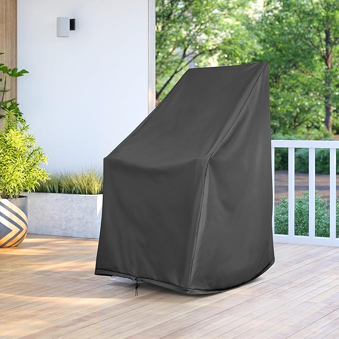 Shine Company Weatherproof Outdoor Rocking Chair Cover, 100% Woven Polyester, Elastic Cord with Toggle, Black
