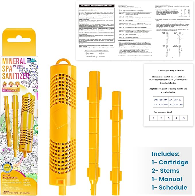 Replacement for Nature2 W20750 Spa Mineral Sticks Hot Tub in-Filter Cartridge Last for 4 Months Universal for Hot Tub Spa Swimming Pool All Spas Flow Rates Up to 1000 Gallons (Yellow 1-Pack)