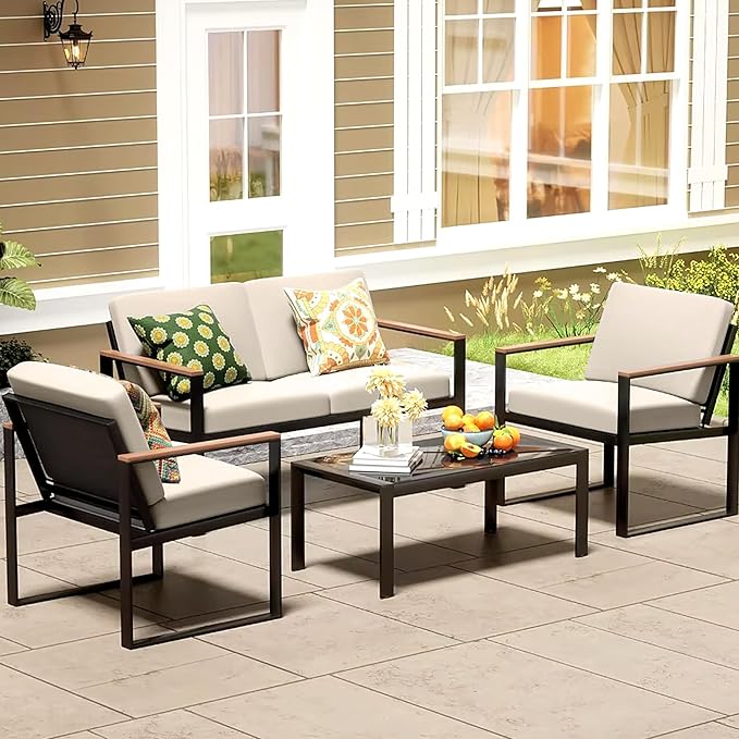 14Pcs Patio Cushion Covers,Outdoor Cushions Covers,Stretch Cushion Covers Replacement, Washable and Reusable Furniture Protectors(Beige)